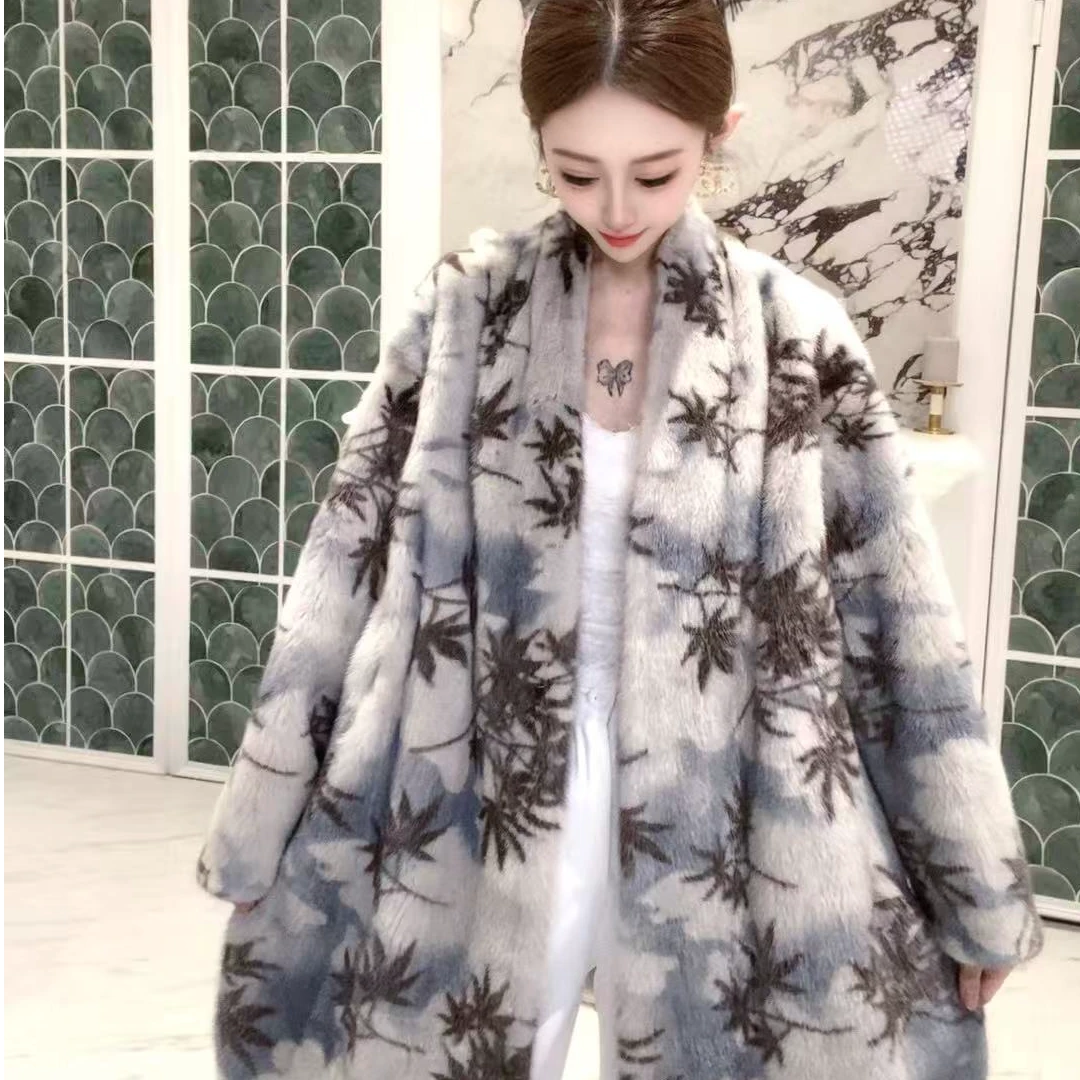 整貂新款紫标天鹅绒水貂皮草外套V领新中式风格中长款女装1167