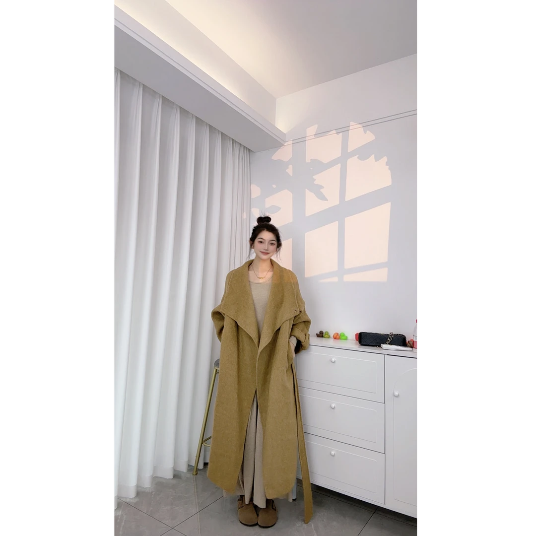 【】秋冬新款时尚气质修身百搭宽松双面呢大衣外套24010