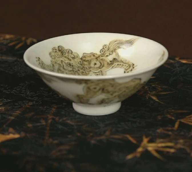 细雨幽兰狮子纹斗笠杯景德镇茶具家用饮茶主人杯中式