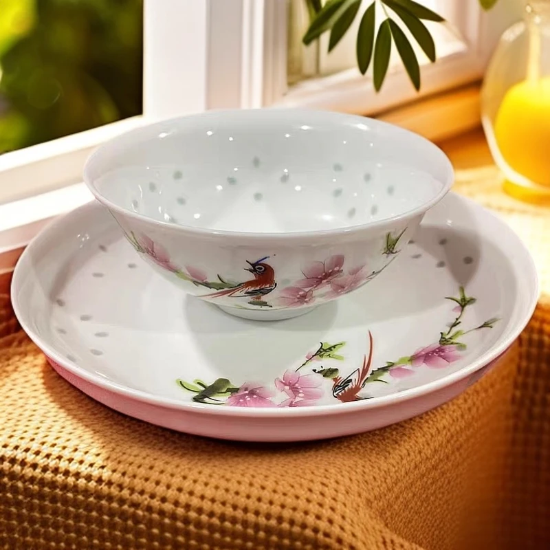 XD-ZH-XD225套装玲珑水点桃花4.5英寸碗1个+7英寸盘1个