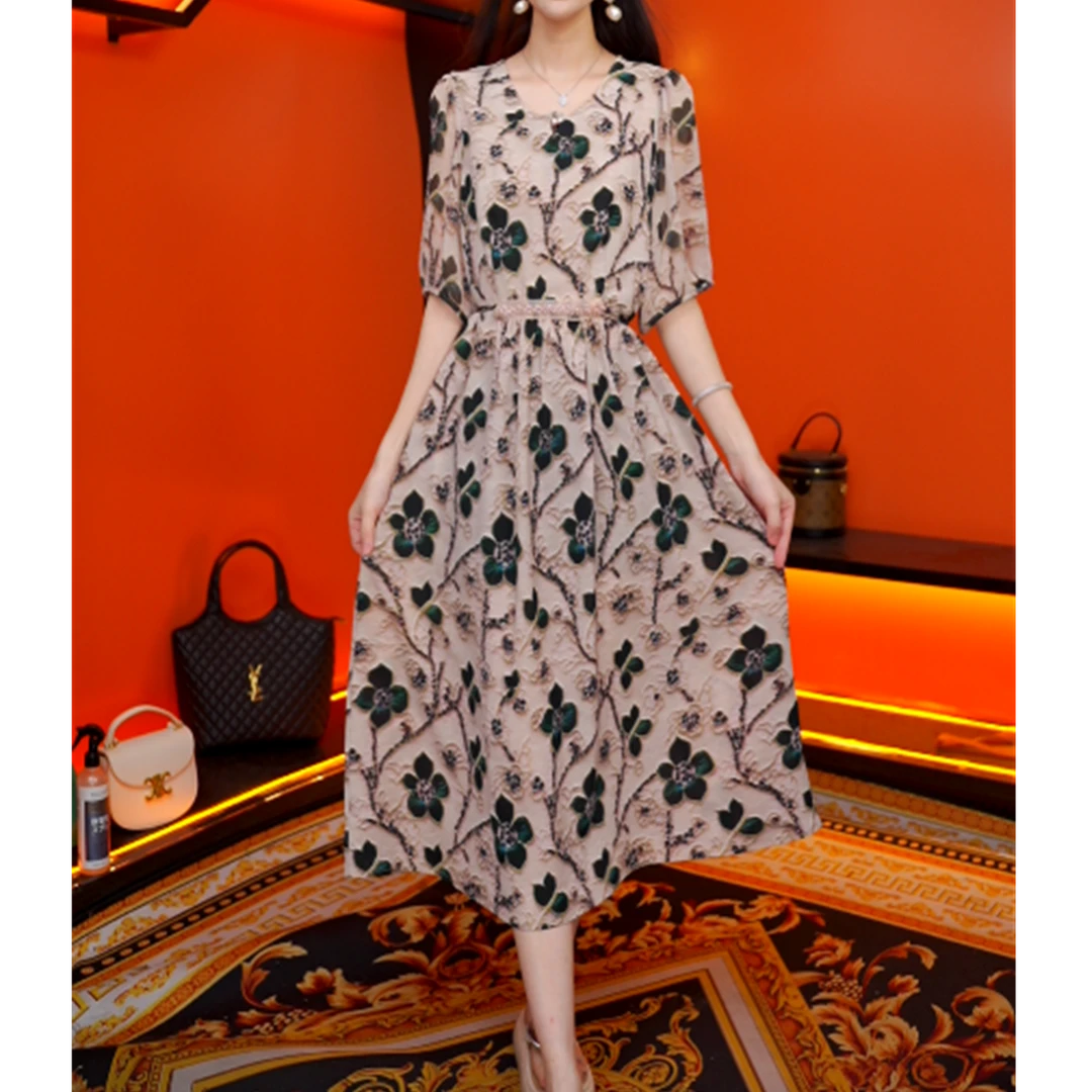 Y高端气质洋气显瘦连衣裙2025夏季新款妈妈装轻奢高级感长裙3813