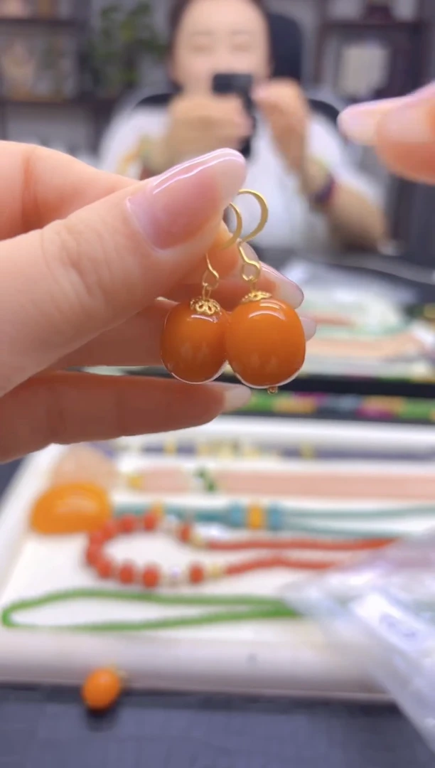 蜜蜡14K金镶嵌耳饰DIY款E72