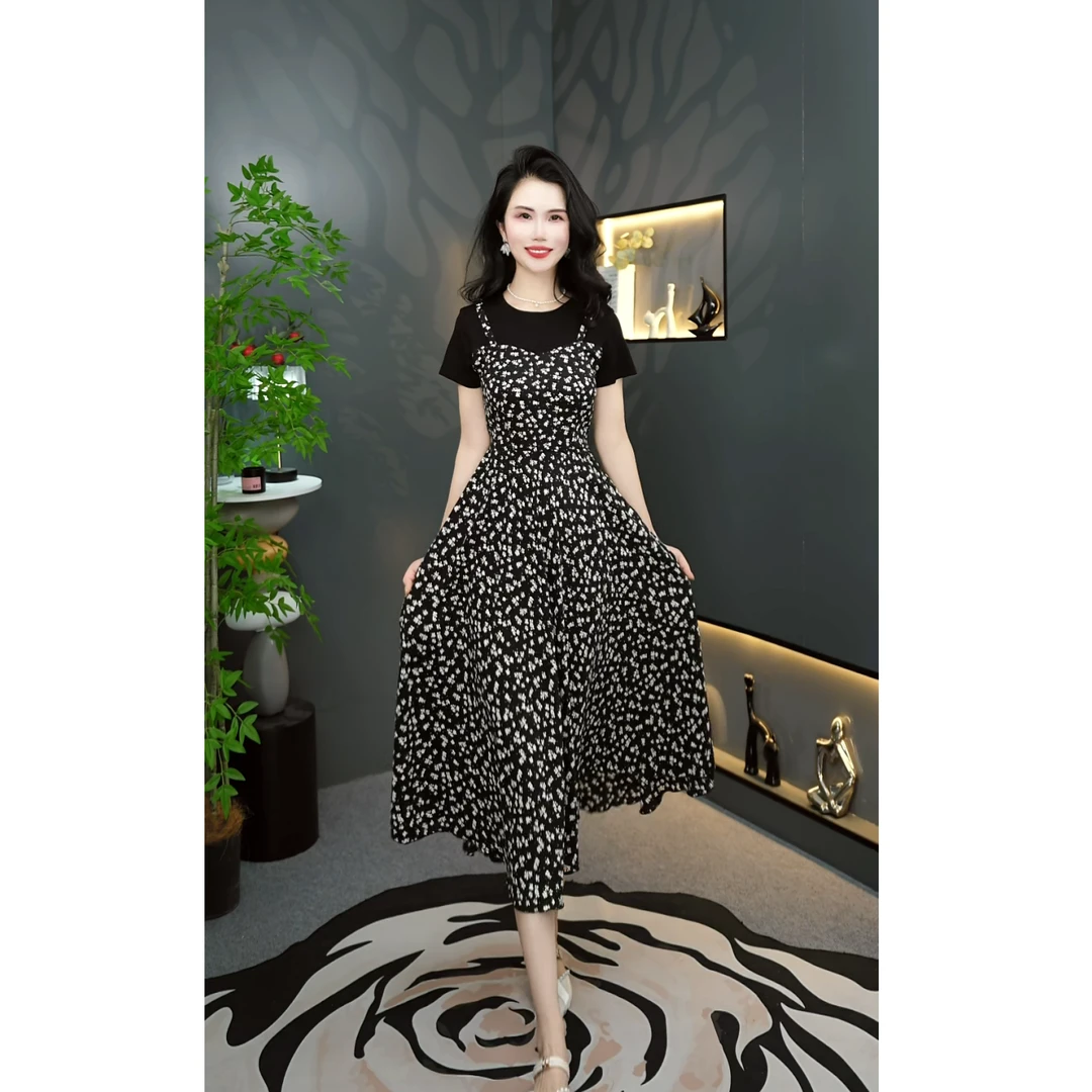 A915法式复古chic中长款印花裙洋气时髦气质裙子爆款2025夏季新款