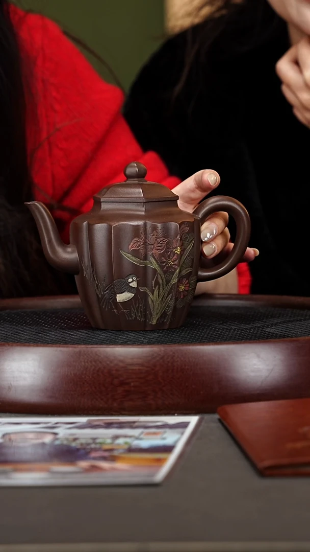 茶壶紫砂4WSG六方菱花 老紫泥450cc