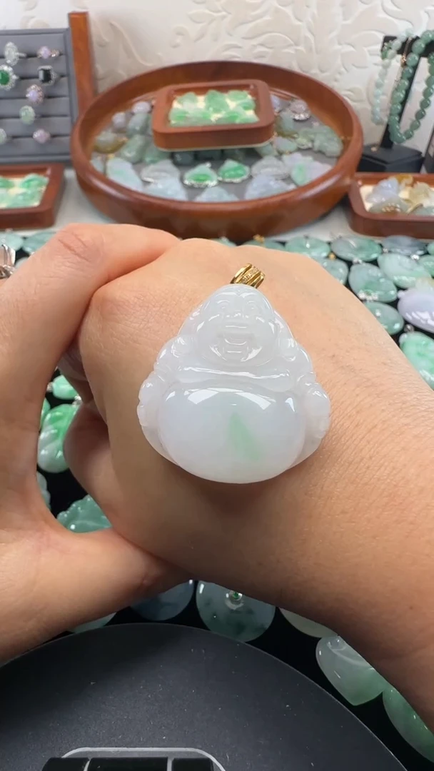 吊坠(不含链)18K金镶嵌翡翠淡****宜佛公