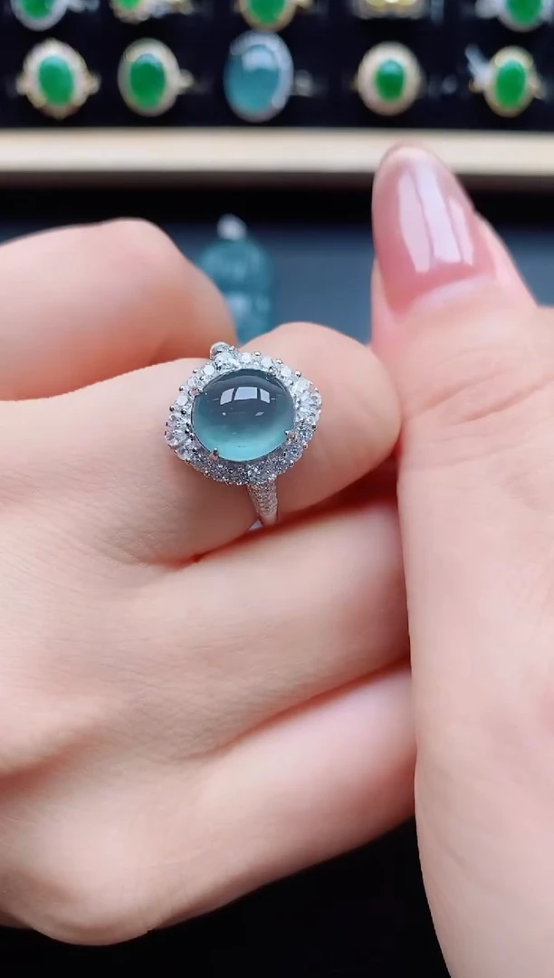 翡翠戒指银S925镶嵌3213