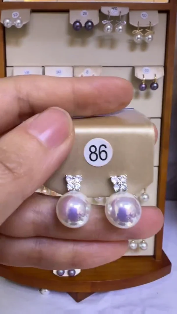 银S925镶嵌耳饰淡水珍珠86