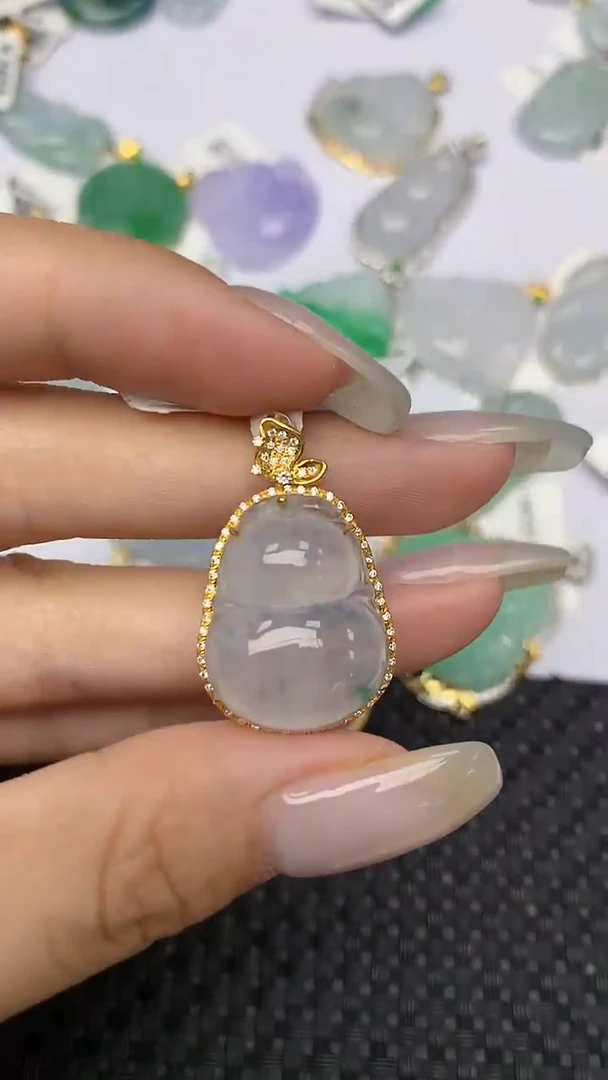 翡翠18K金镶嵌颈饰 天然缅甸翡翠a货百元以上9元证书费自理