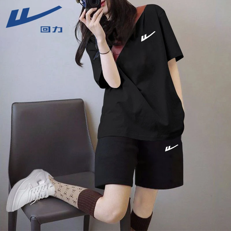 回力运动套装女2025夏季新款纯棉宽松短袖短裤两件套小个子一整套