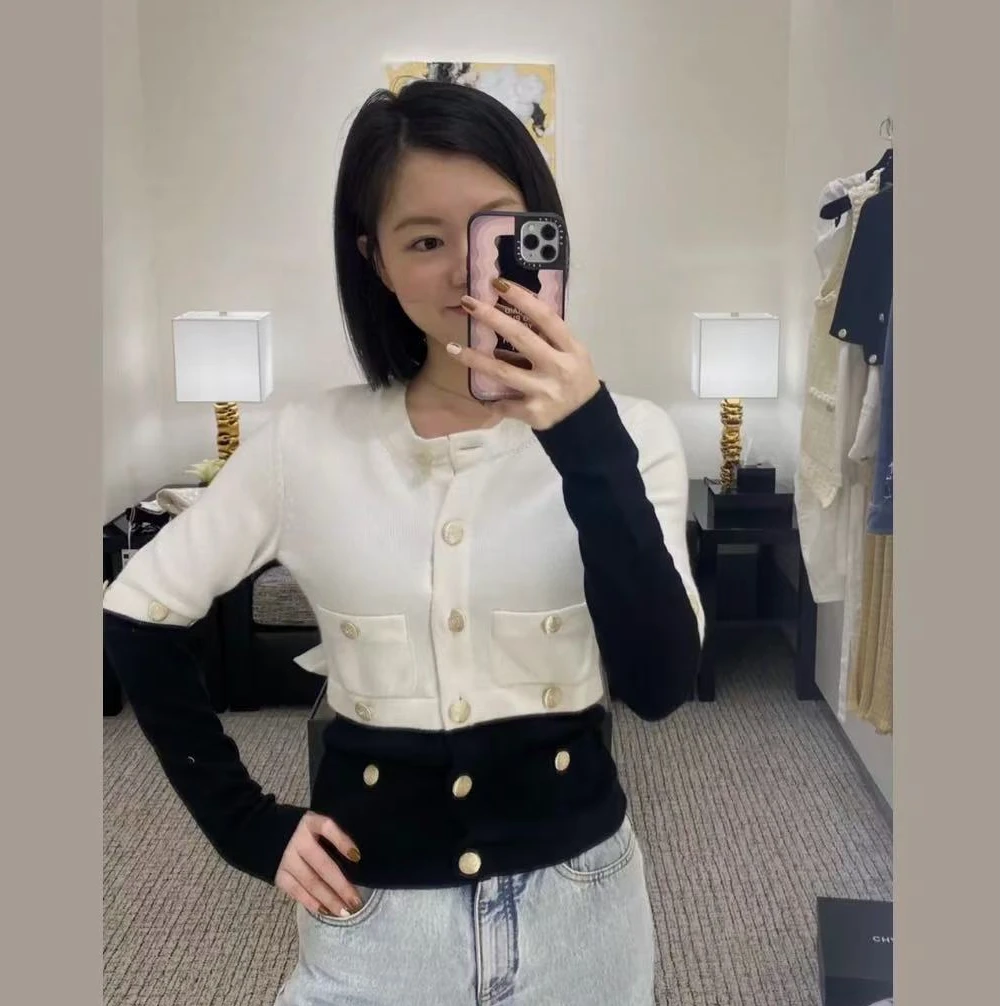 99新 Chanel/香奈儿 黑白拼色针织开衫38码