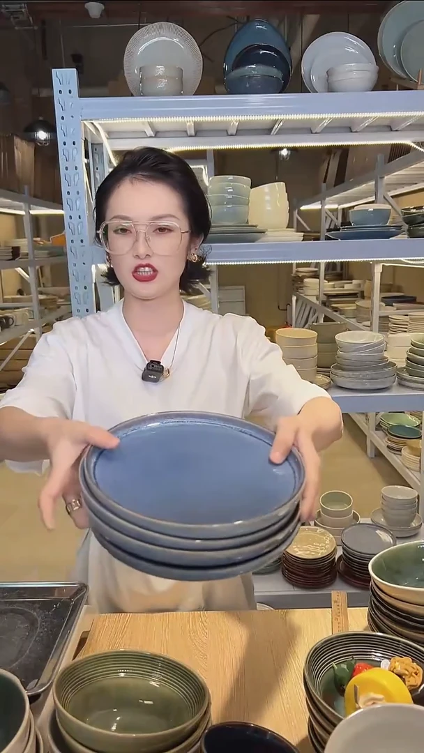 瓷66（八寸盘）外贸尾货高温釉下彩陶瓷餐具默认微瑕