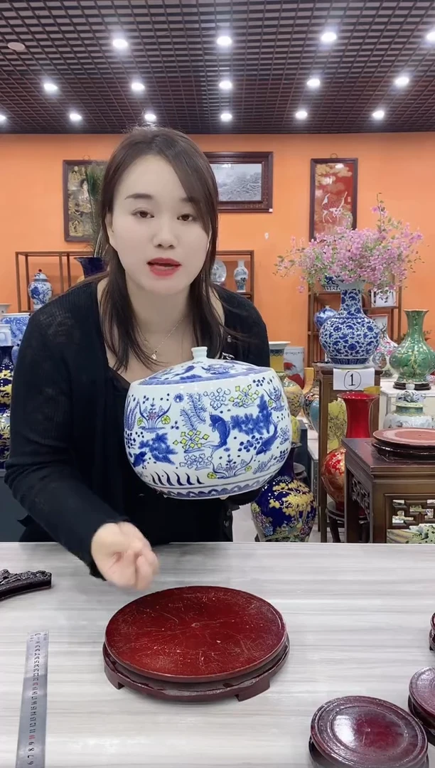 摆件青花高直径25CM高度21CM鱼藻罐
