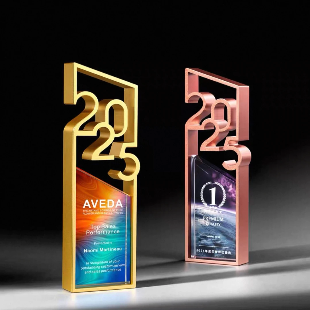 水晶奖杯定制比赛奖牌创意炫彩奖座企业员工年会冠军奖品玻璃彩印