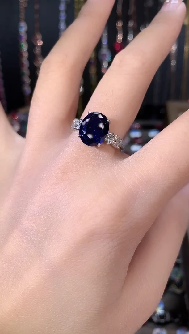 戒指蓝宝石银S925镶嵌911银色