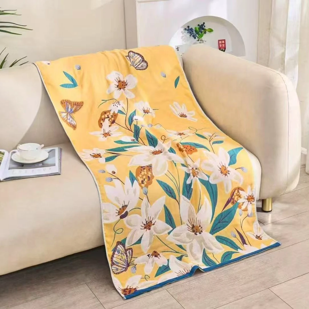 百合花纯棉男女款家用吸水浴巾五层纱布超柔软亲肤浴巾