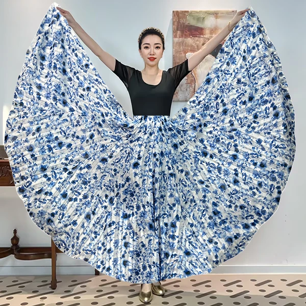 A《墨落呈花》人丝混纺纱满铺花时尚百搭长款半身裙/720大摆带内衬