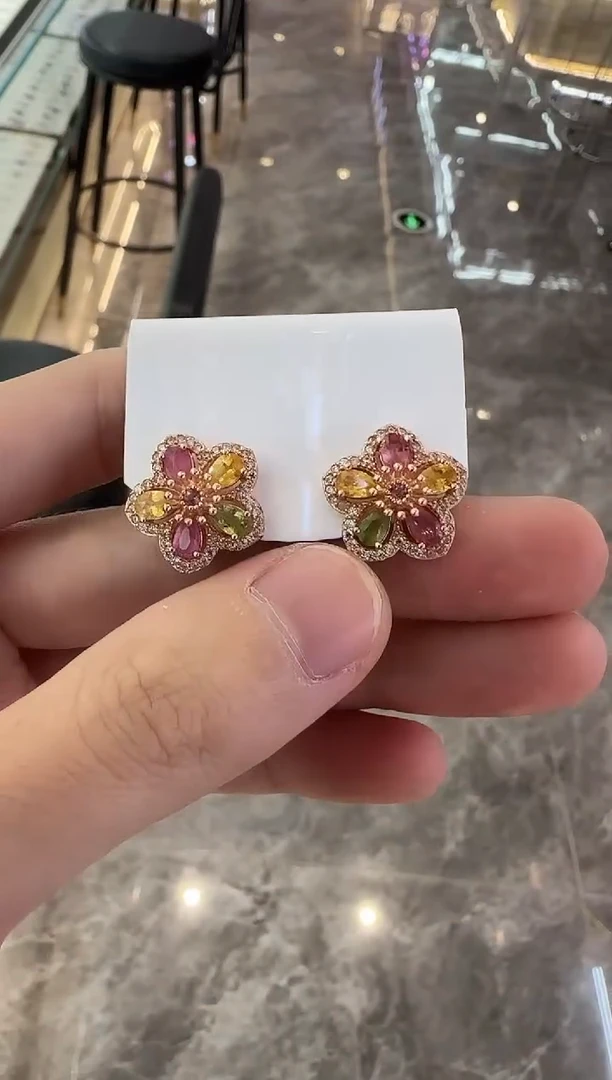 银S925镶嵌耳饰碧玺耳钉13mm多样性发一件