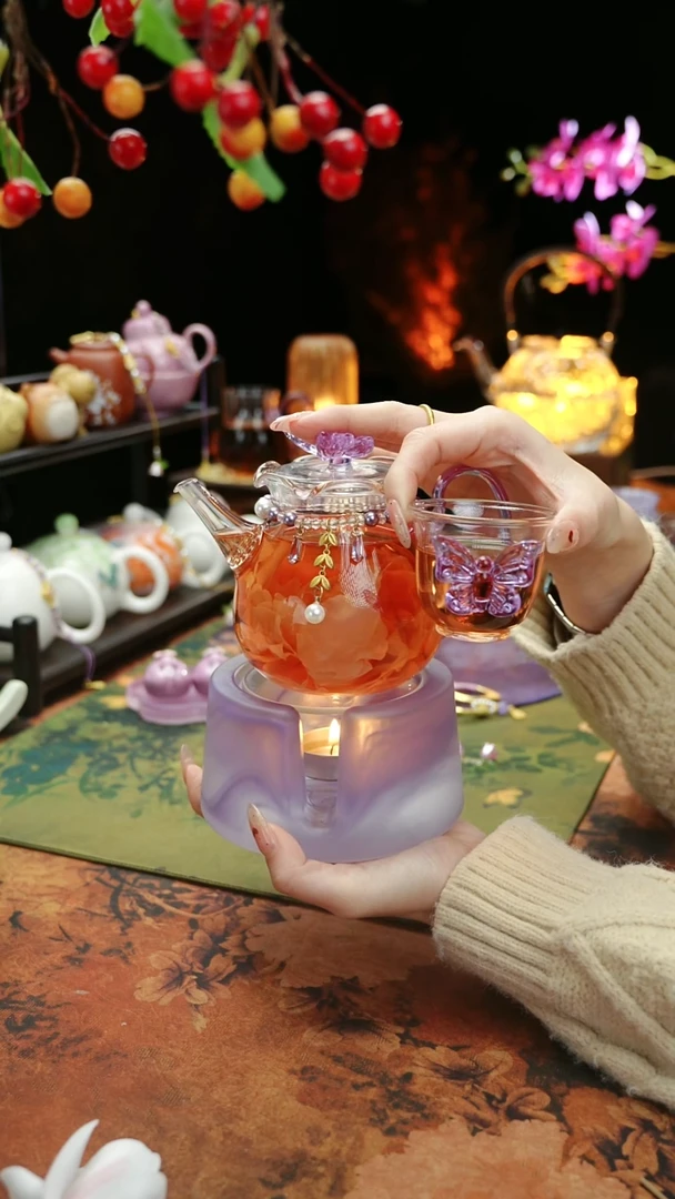 【闪购商品】紫色温茶台+茶壶+链子+杯子