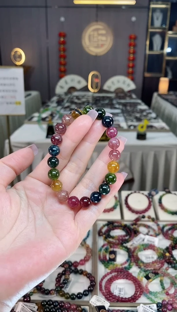 未镶嵌冰透体老矿碧玺彩虹单圈手串9mm+碧玺hon多样性发一条