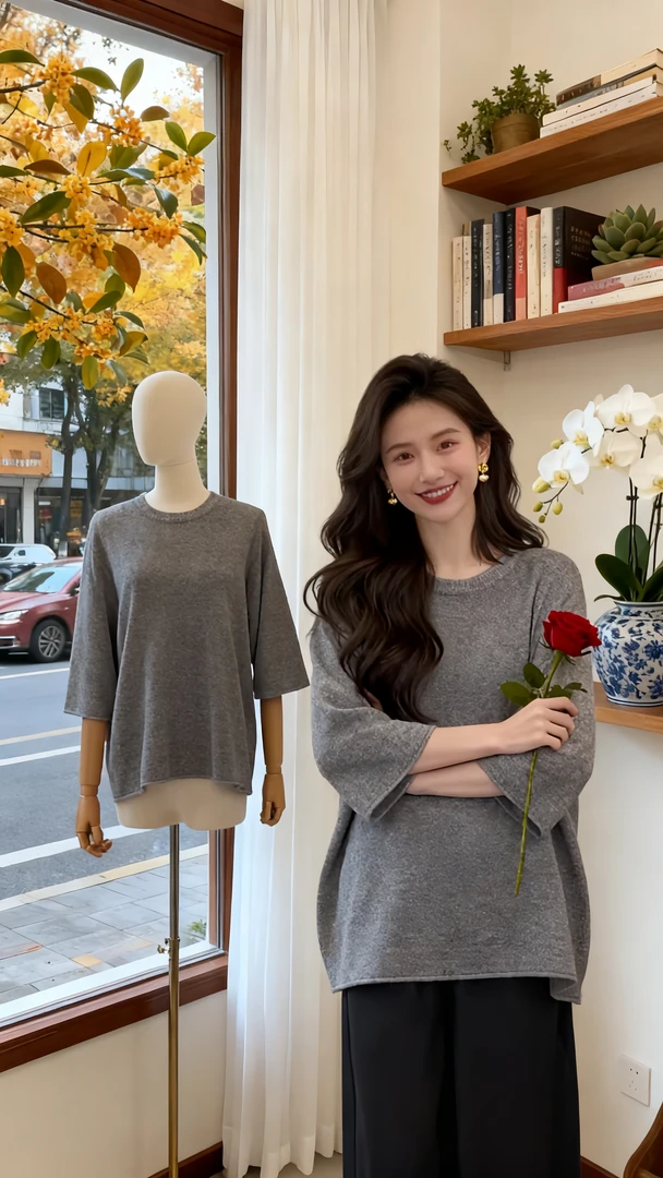 宽松气质中长款针织衫上衣女士2025秋季休闲时尚百搭大码圆领毛衣