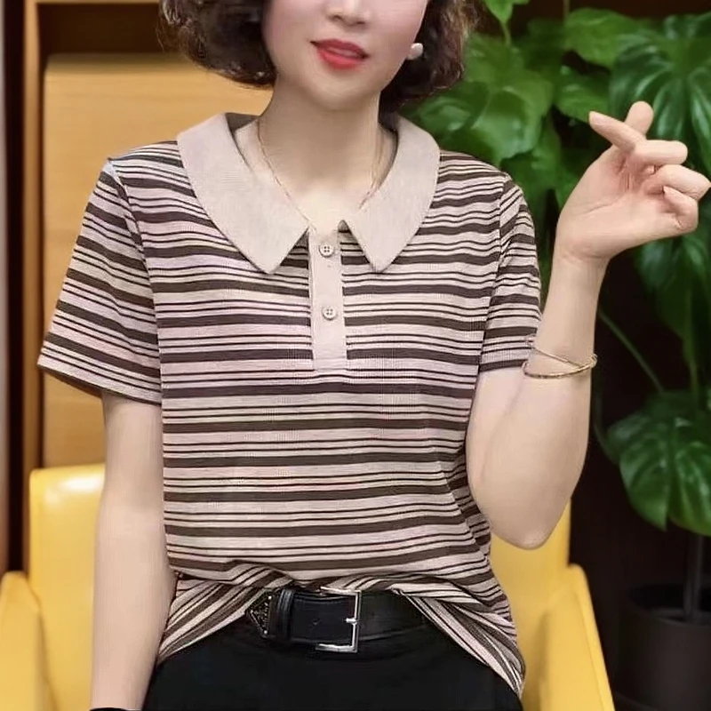985妈妈装气质短袖T恤夏季新款休闲上衣中年女洋气减龄显瘦打底衫