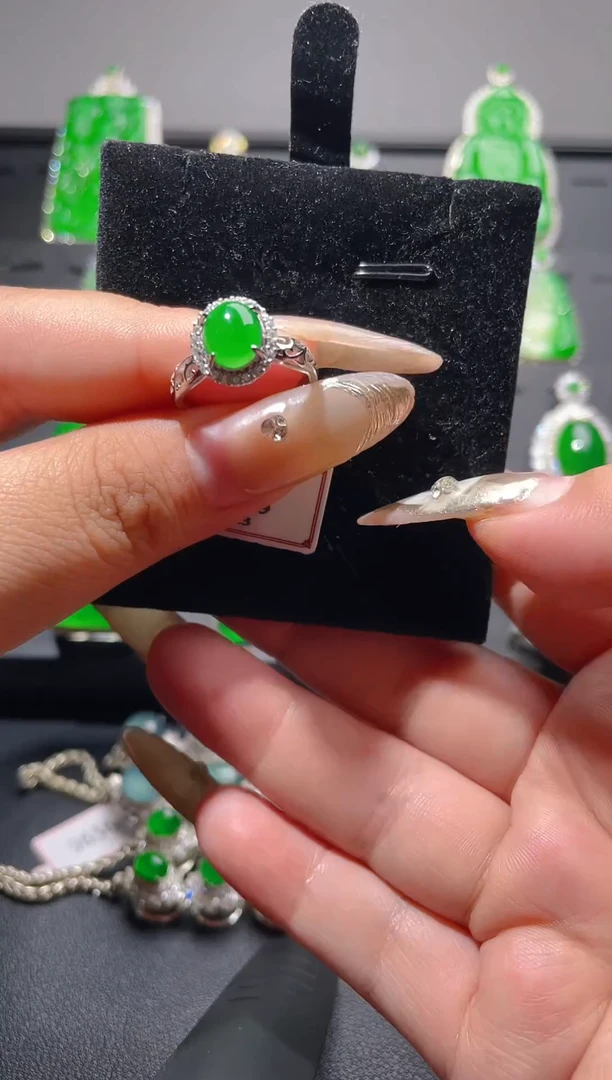 【闪购商品】翡翠戒指银S925镶嵌天然A货翡翠11