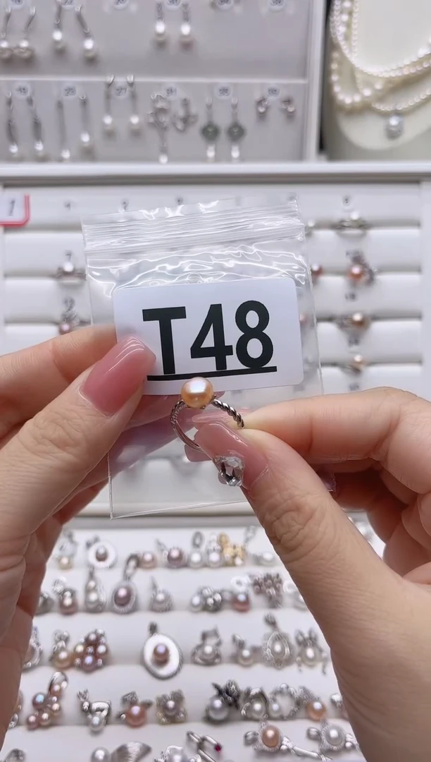 银S925镶嵌珠宝奇石淡水珍珠简*T48