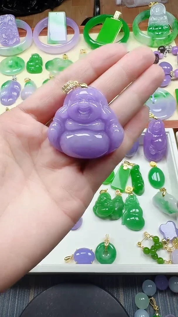 吊坠(赠链)14K金镶嵌翡翠紫厚大佛