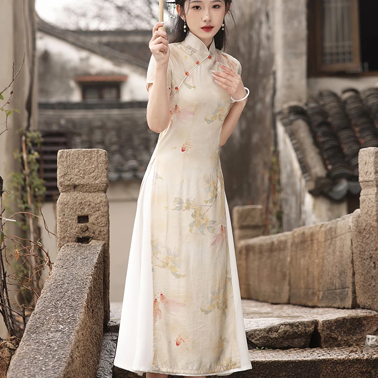 奥黛旗袍2025新款夏季改良年轻款气质高端少女茶服日常可穿新中式