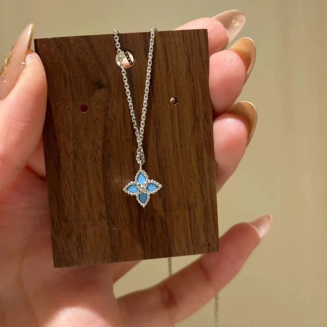 合金项链 红楼 镀K金 蓝松四叶尖花项链 ZF-B931