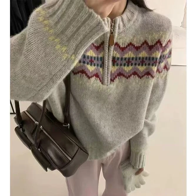 欧若风感加厚毛衣女秋冬2024新款爆款慵懒风针织衫时尚洋气
