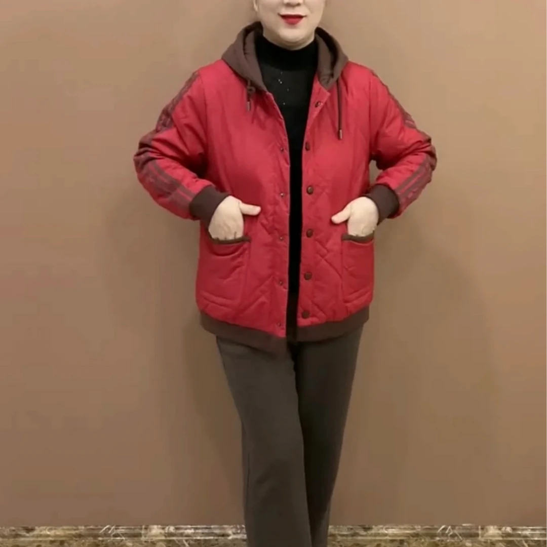 2024冬季新款连帽中老年女装休闲棉衣加绒加厚宽松气质妈妈装棉服