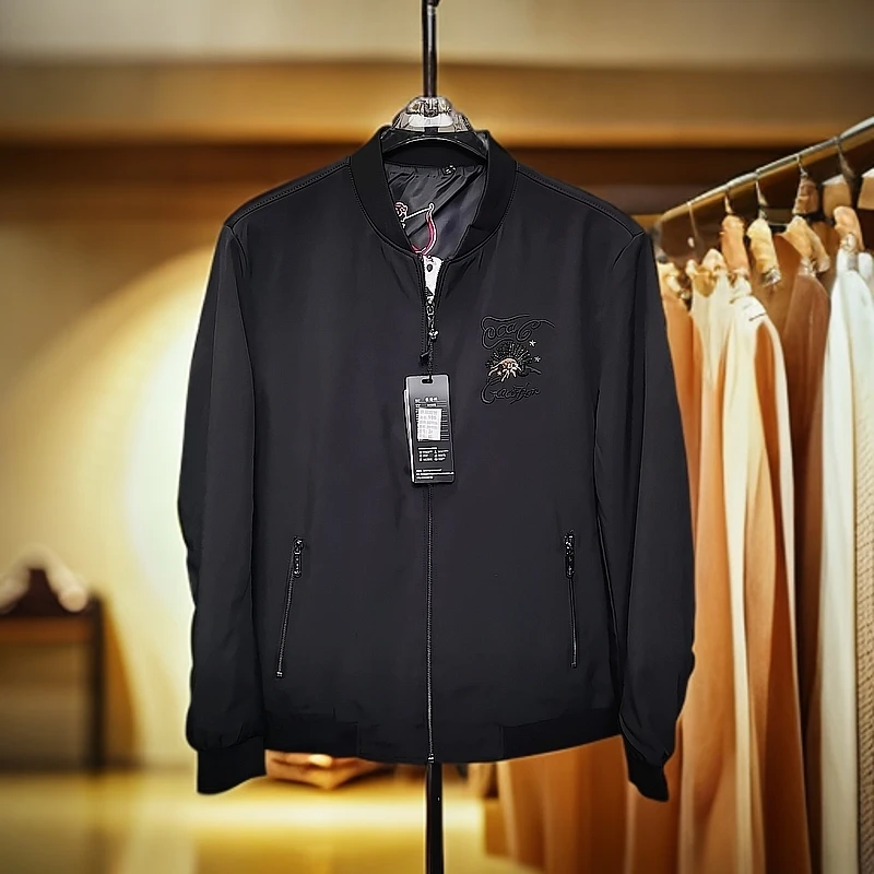 105男士春季时尚棒球领刺绣拉链夹克