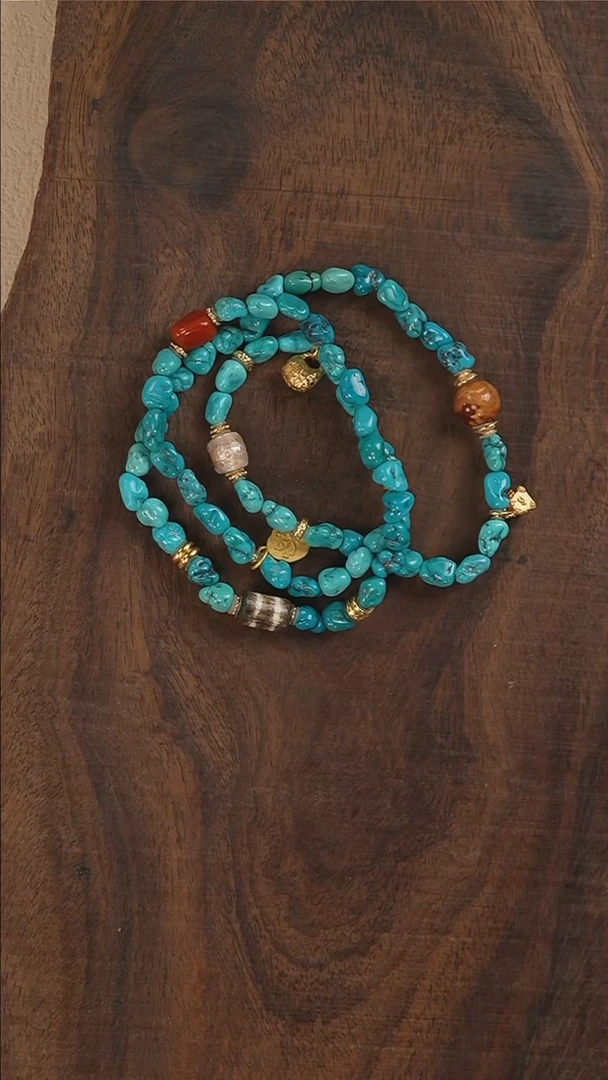 绿松石银S925镶嵌手串A5021-定制