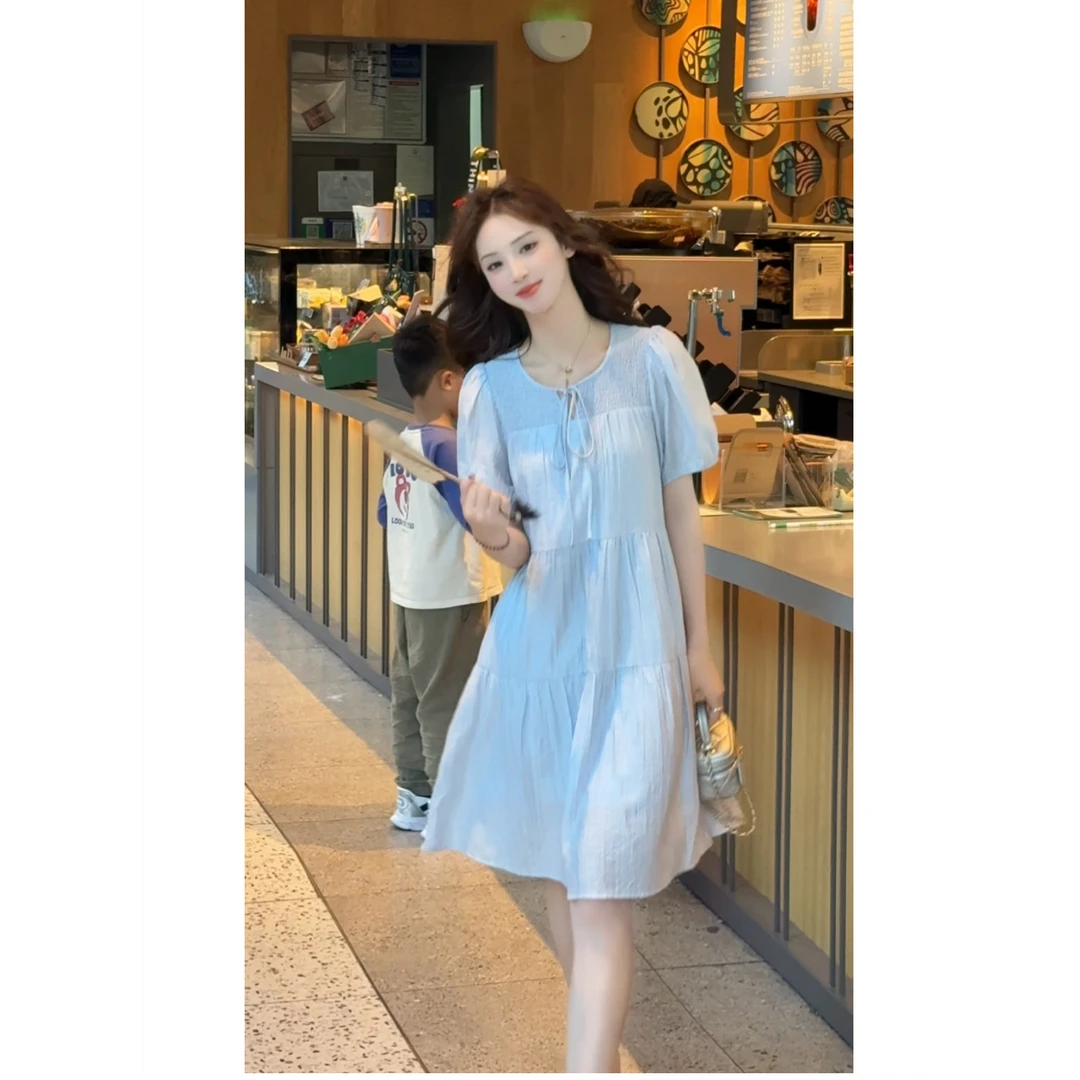 【逆风蓝调A】新款宽松减龄清新中长裙拼接打揽显瘦连衣裙