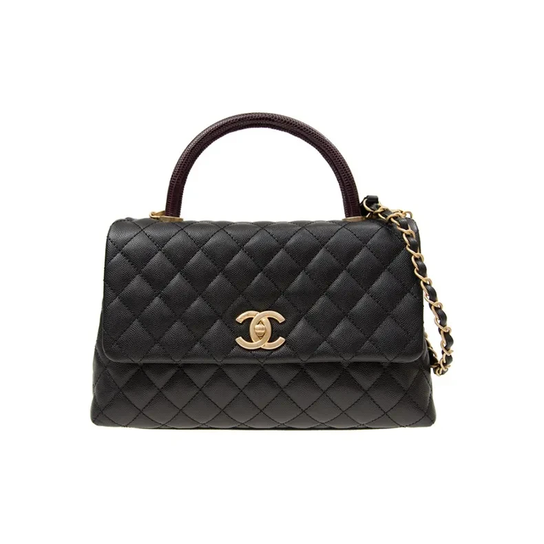 全新未使用 Chanel/香奈儿 【国现】COCO handle格纹磨砂金扣手提包