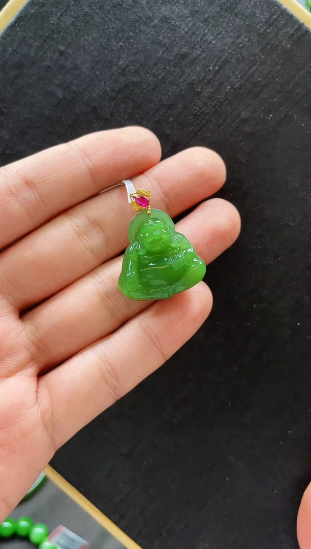 【闪购商品】和田玉吊坠18K金镶嵌多样性发一