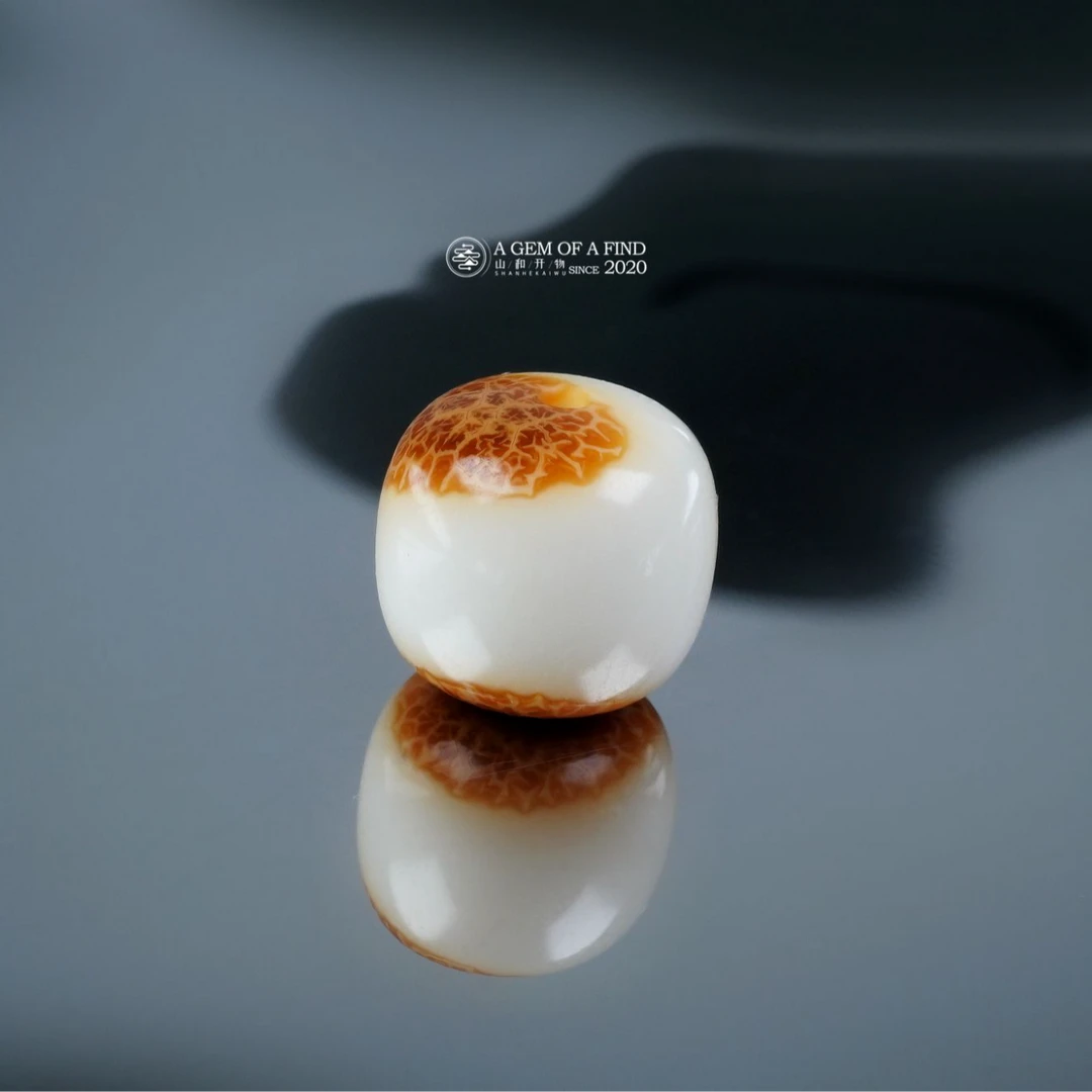 山和开物｜9.1mm瓷白沁色网花妖花老型文玩配饰 天然琥珀蜜蜡