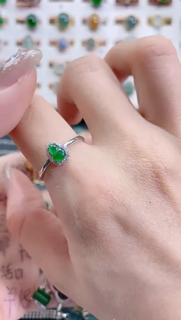 银S925镶嵌戒指翡翠天然翡翠