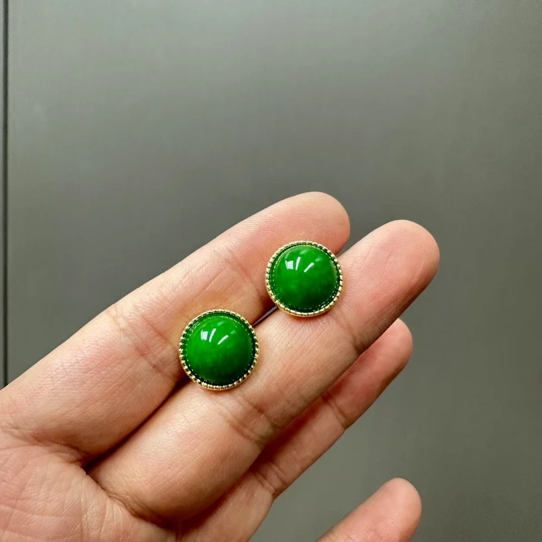 翡翠14k老坑太阳花耳针