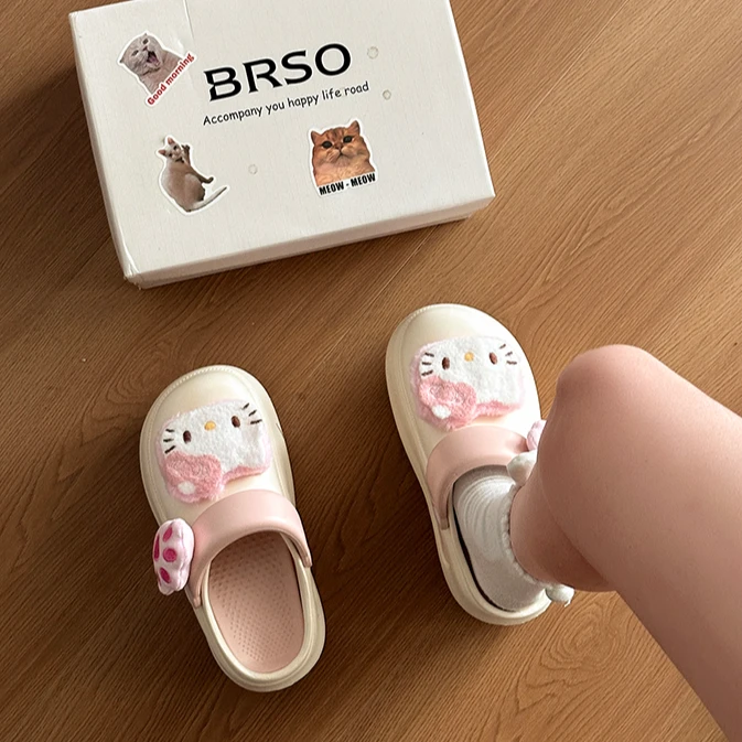 可爱卡通大头猫包头拖鞋女2025春季新款海边洞洞鞋百搭外穿凉拖鞋