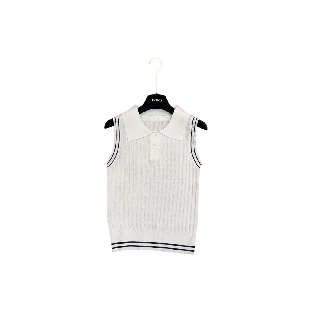 夏日洋气感刺绣无袖POLO领针织衫女上衣M814