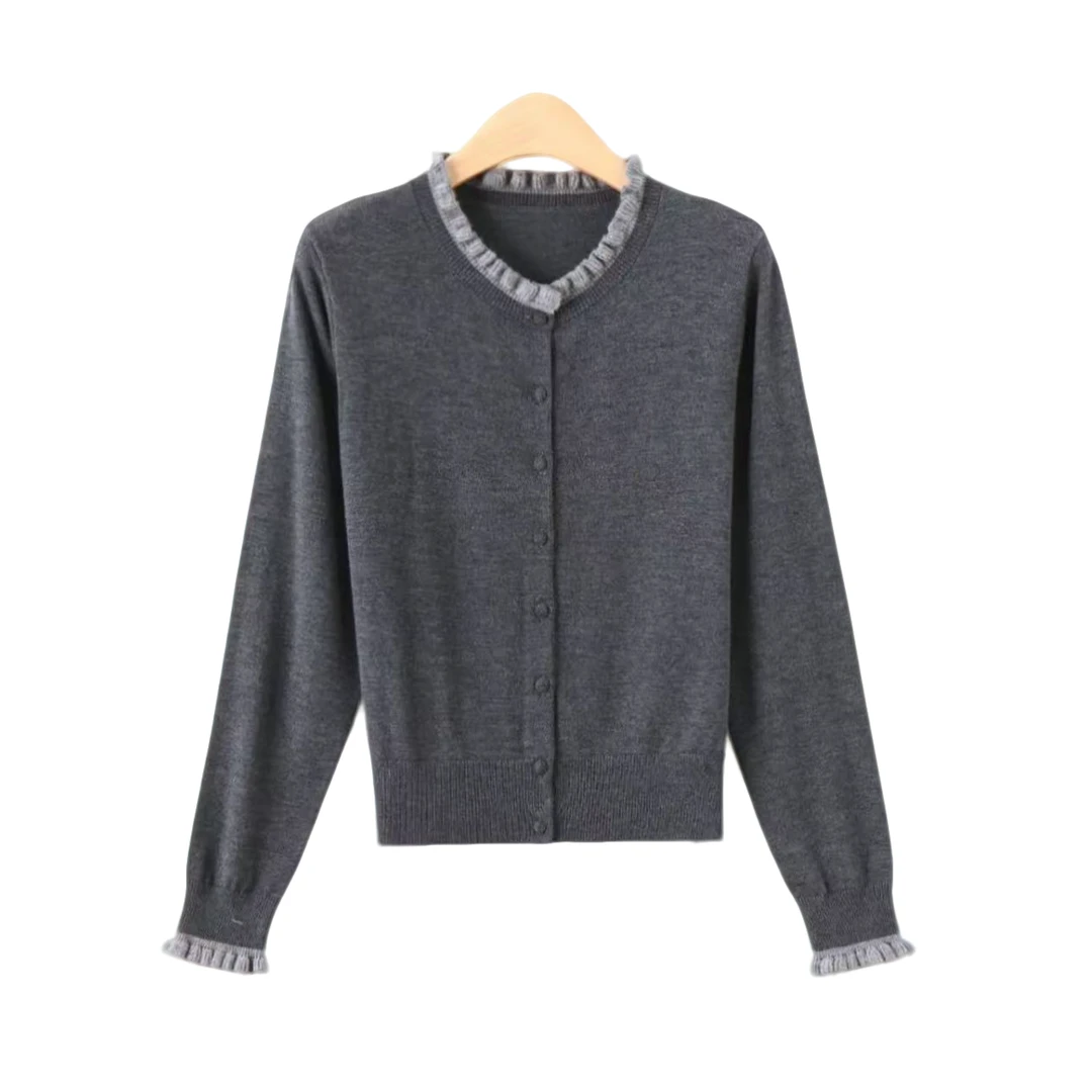 木耳边时尚新款打底针织开衫秋冬新款宽松遮肉上衣