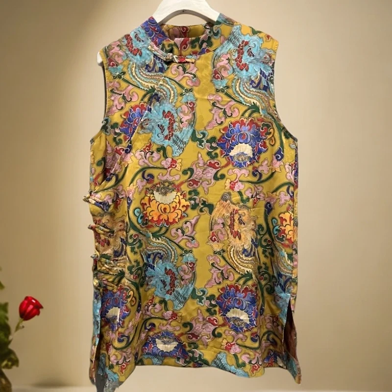 提花薄款传统中国风圆领纽扣马夹唐装新中式温婉风