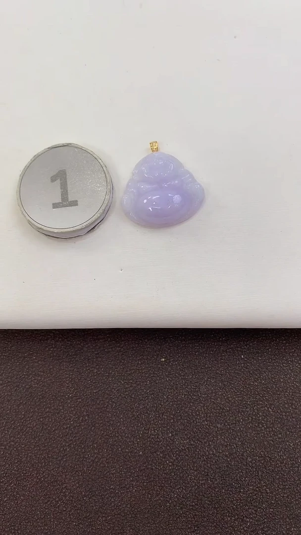 颈饰18K金镶嵌翡翠天然缅甸a货翡翠淡紫小佛会失色