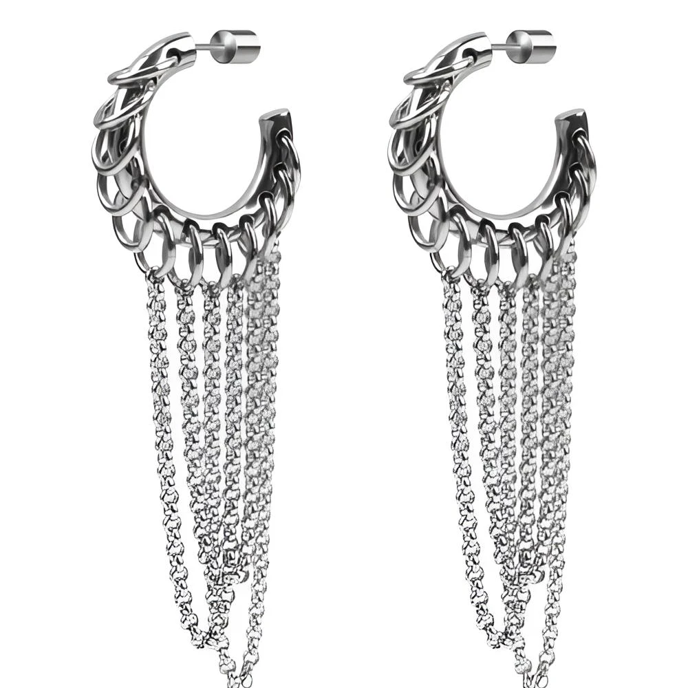 合金无非金属耳饰 HER TINGE-环形多层次重工链条流苏耳环