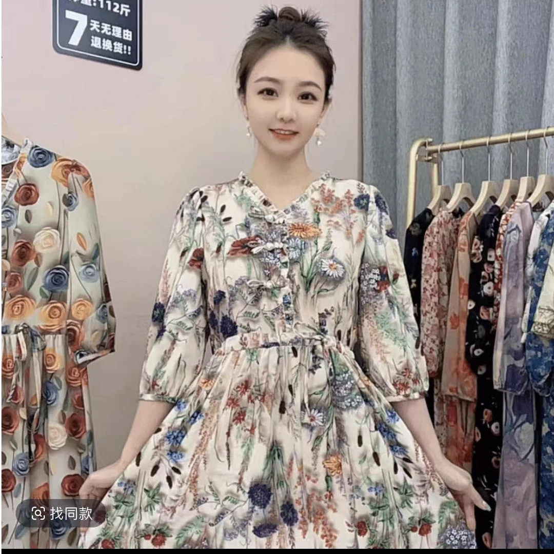 【撤柜样品】DJ787夏季气质百搭中长款连衣裙女咖啡商家提供