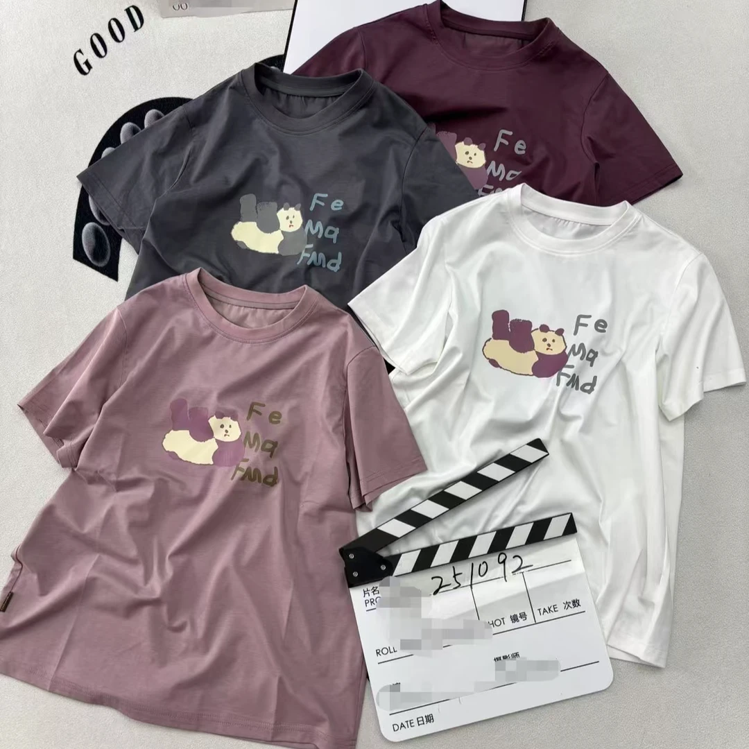 菲玛掂251092正品2025夏新款休闲显瘦圆领短袖卡通熊猫印花T恤女