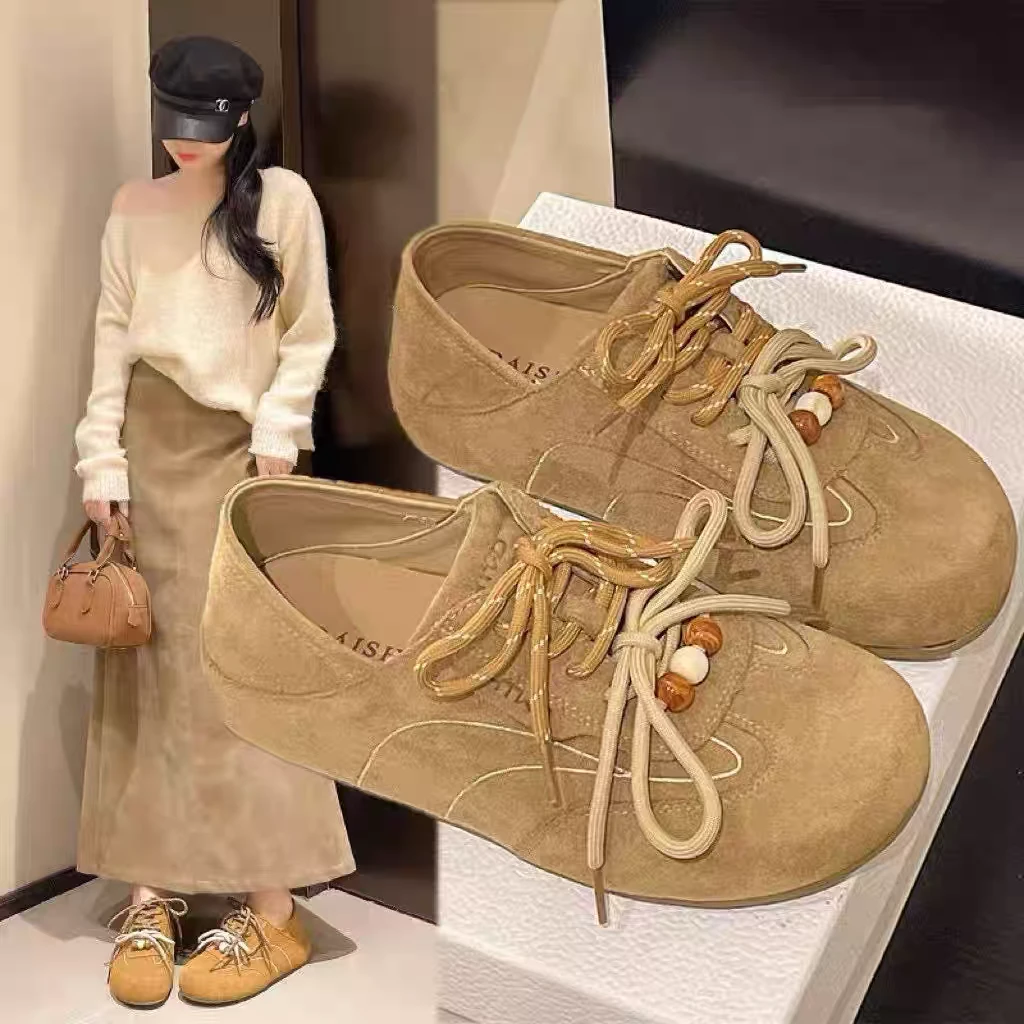 小敏家 复古内增高两穿勃肯鞋 新款双鞋带设计感软底舒适豆豆鞋