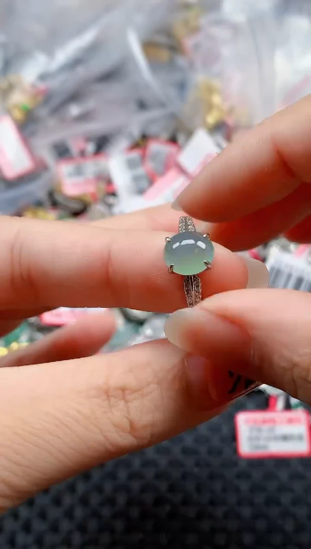 银S925镶嵌戒指翡翠天然A货缅甸翡翠